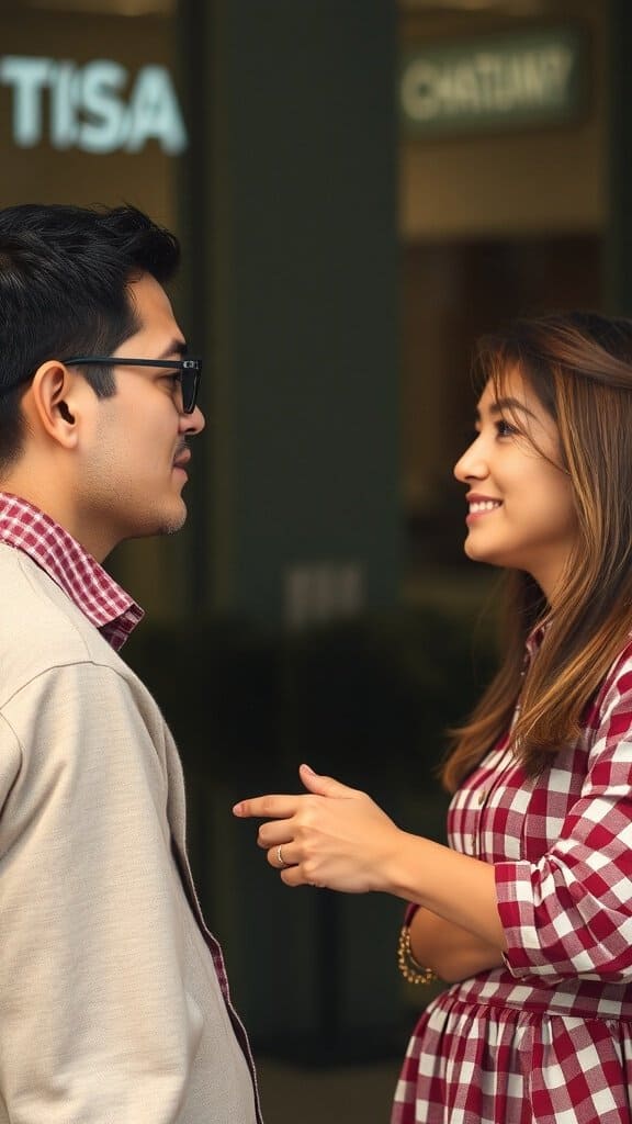 A man and woman engaging in a conversation, showcasing active listening and mutual respect.