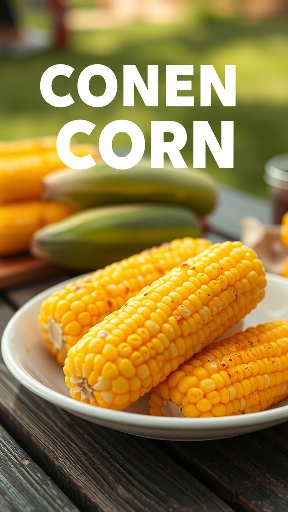 A plate of corn on the cob, showcasing its bright yellow kernels, ready to be served.