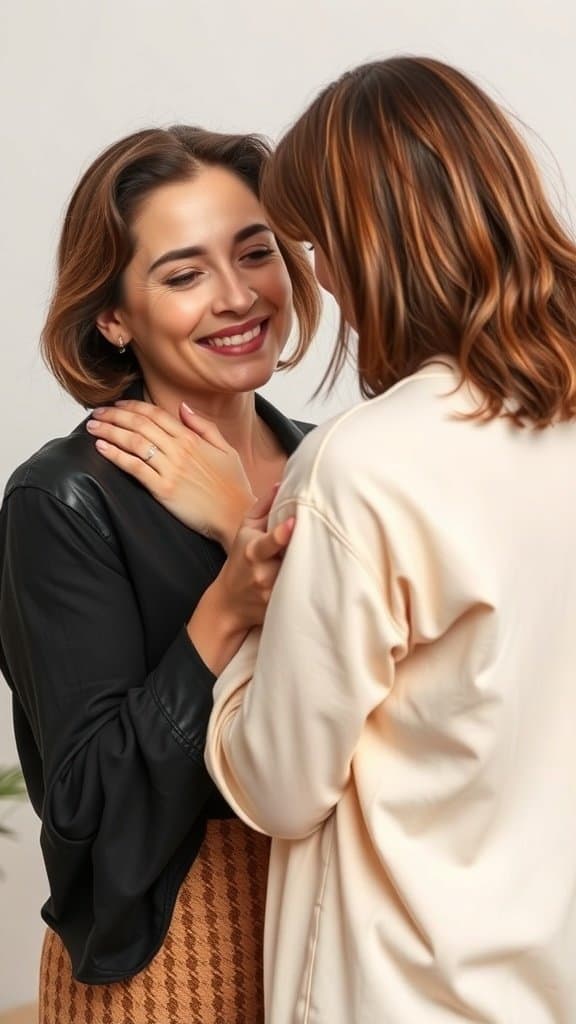 Two women sharing a warm and understanding moment, showcasing empathy.