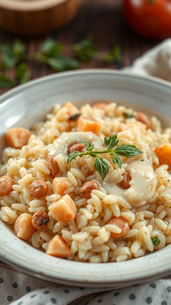 Bowl of overcooked risotto with a bland appearance