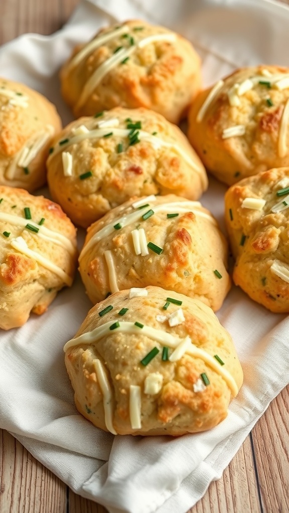 Savory scones with cheese and chives on a cloth