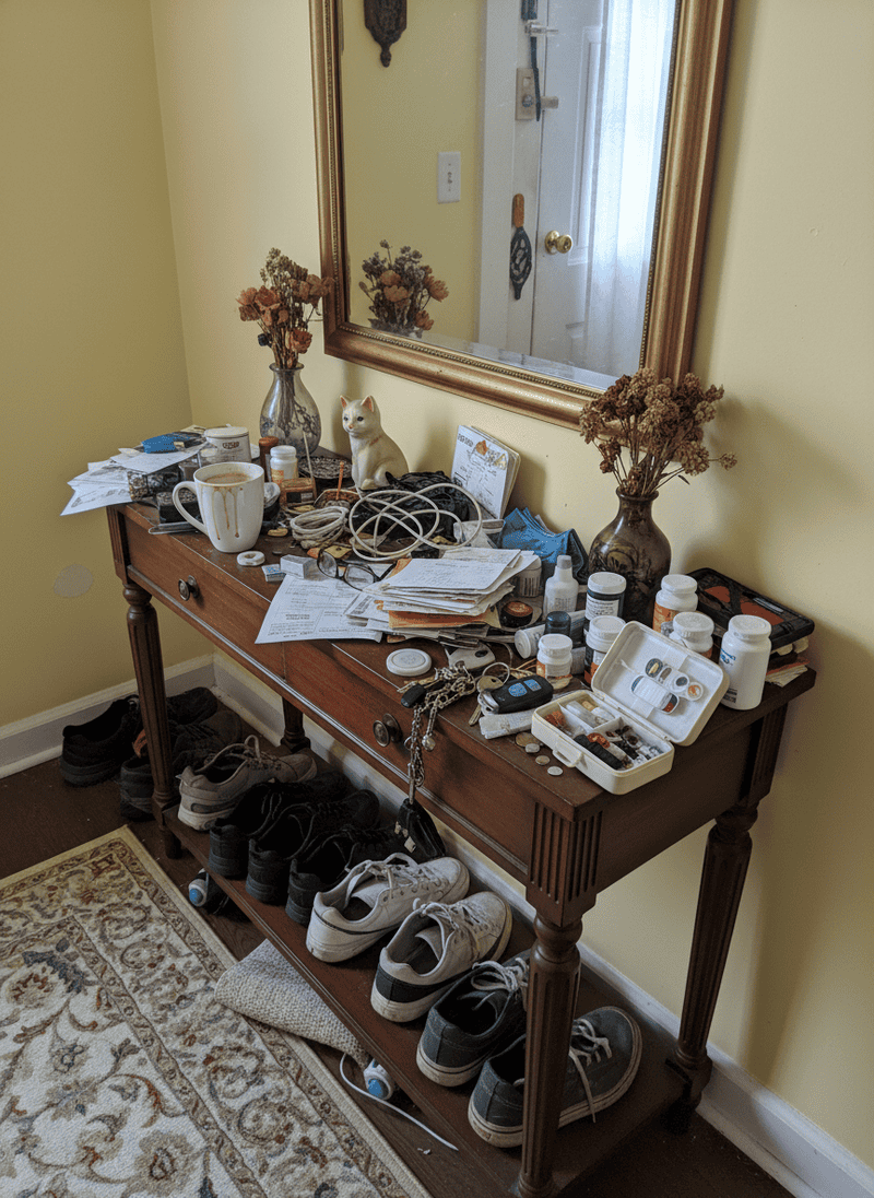 Cluttered Console Table Chaos
