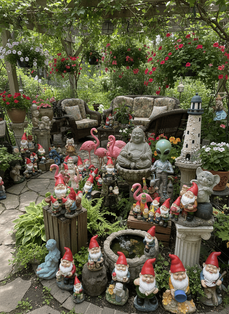 Overabundance of Garden Gnomes and Quirky Statues