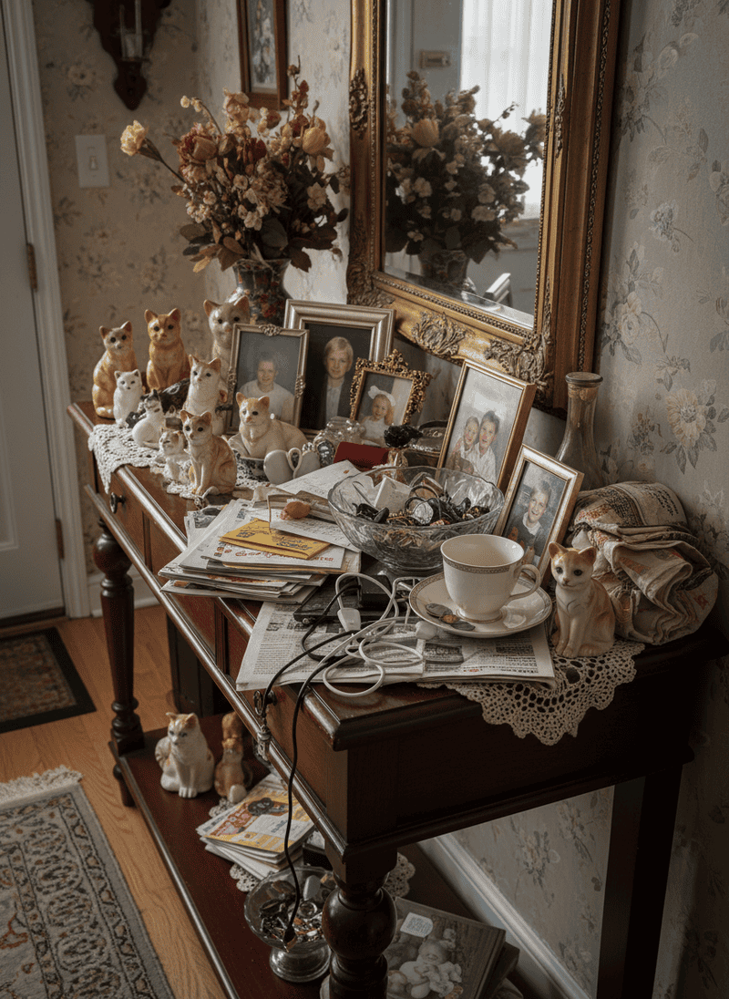 Overly Cluttered Console Table