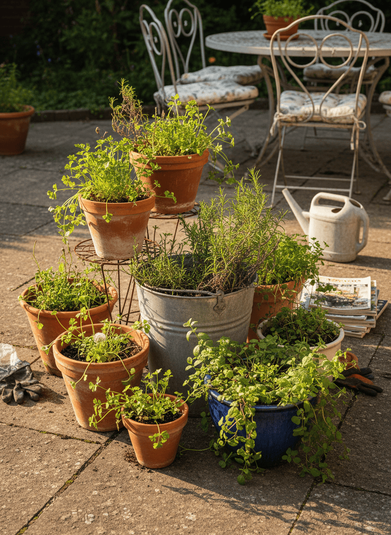 Unkempt Herb Gardens in Random Pots