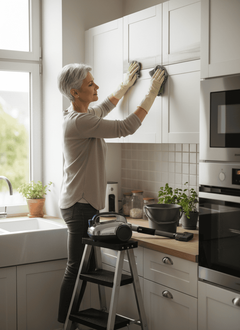 Cleaning the Dusty Top of Kitchen Cabinets