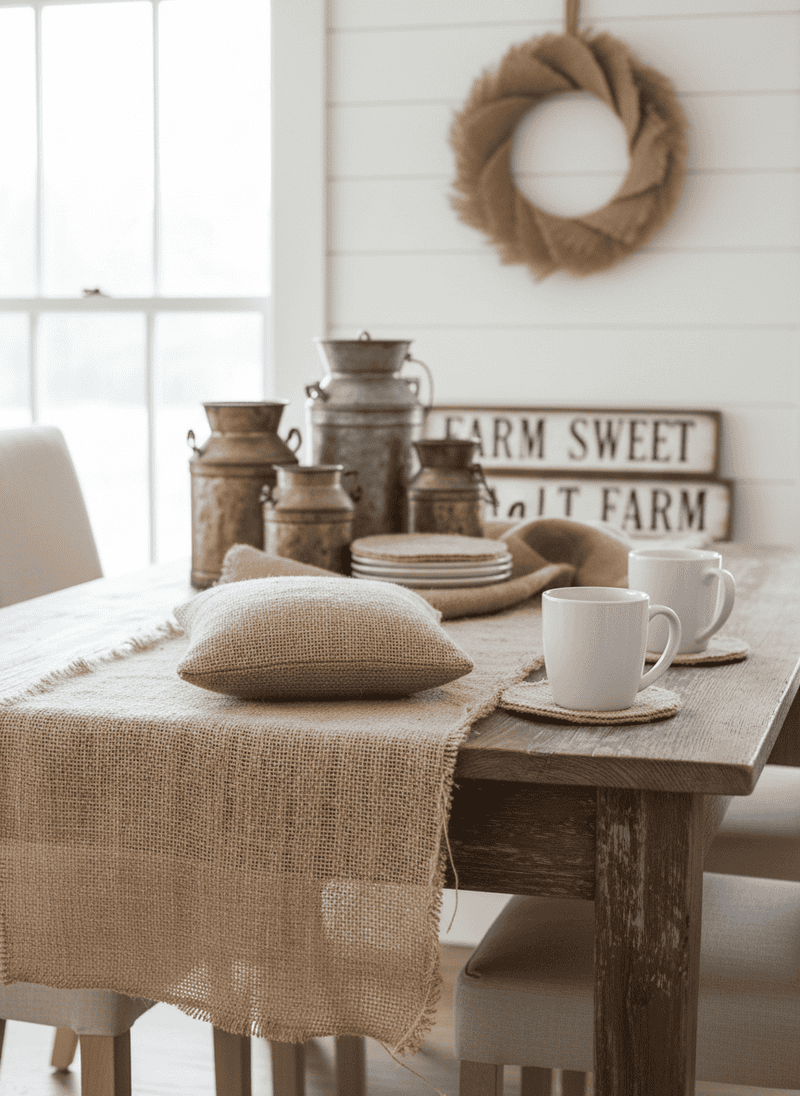 Overly Casual Burlap Runners and Decor