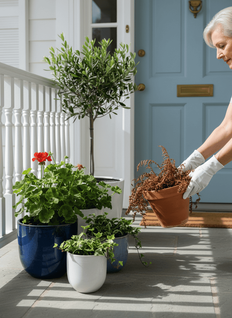 Removing Unkempt or Dying Potted Plants