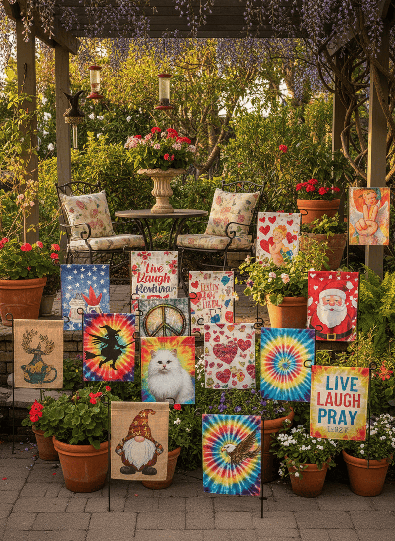 Abundance of Mismatched Garden Flags