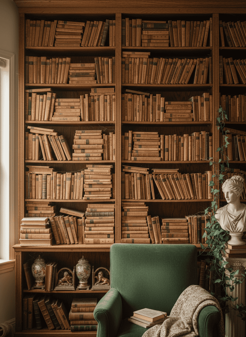 Bookshelves Filled with Unread, Dusty Books