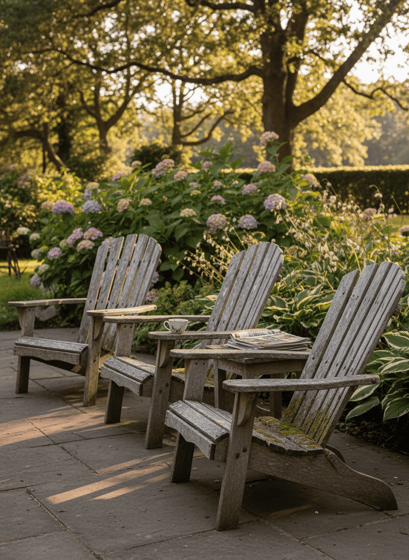 Old, Uncomfortable Adirondack Chairs Without Cushions