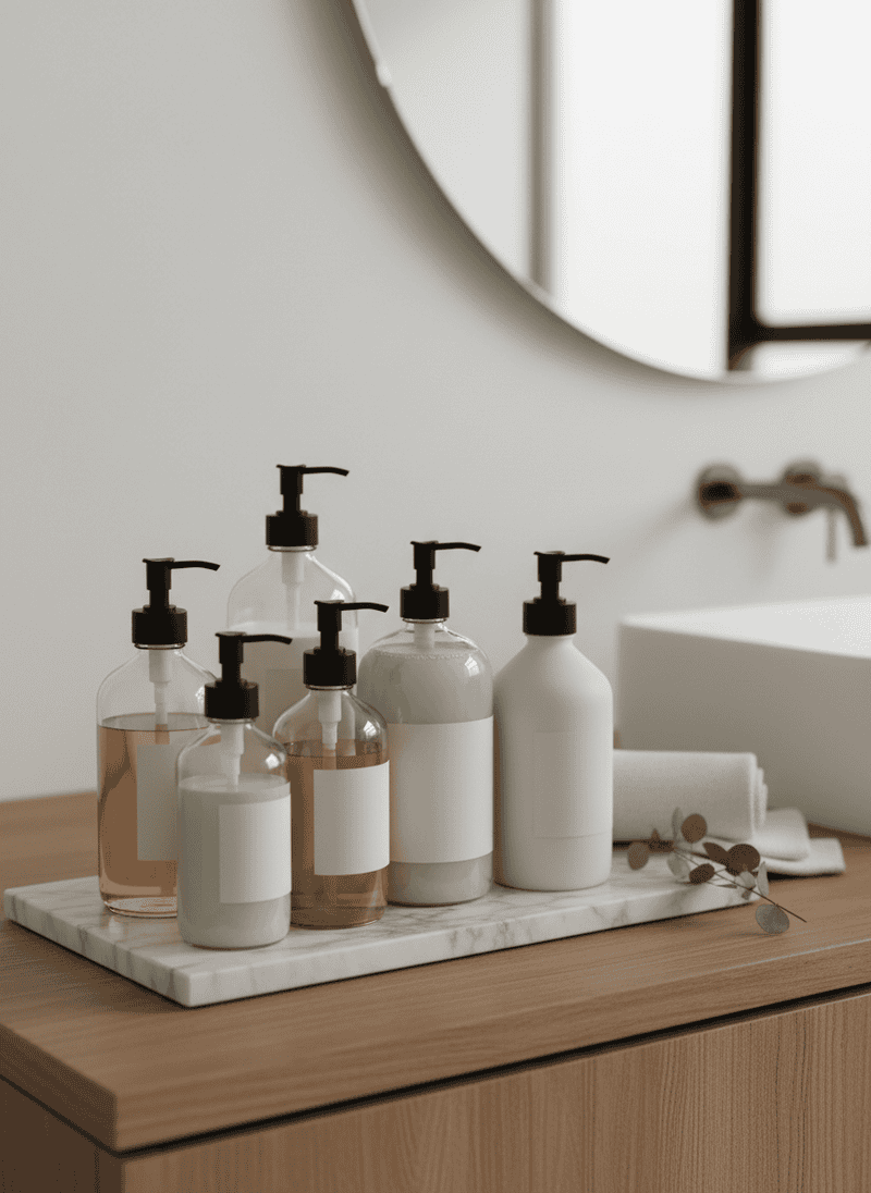 Unlabeled Bottles of Toiletries for Guests