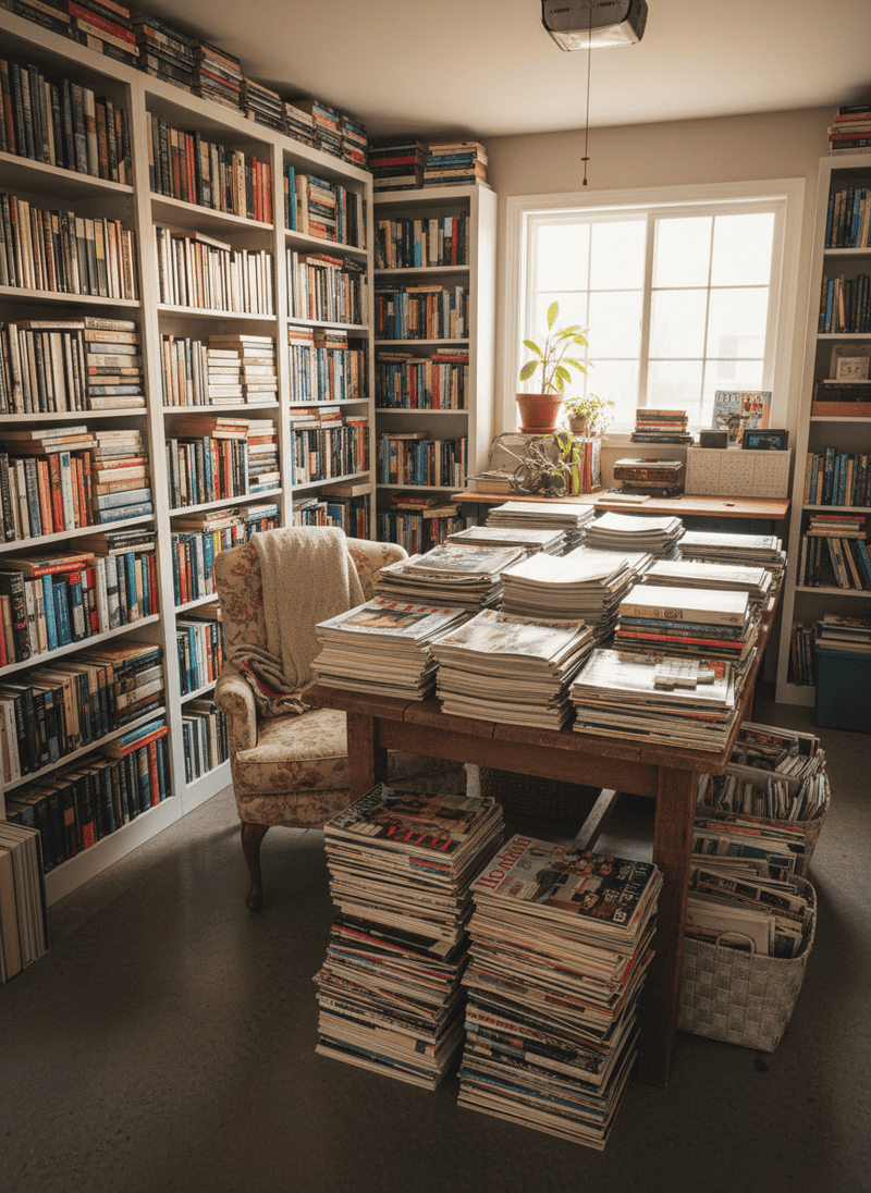 A 'Library' of Unread Books and Magazines