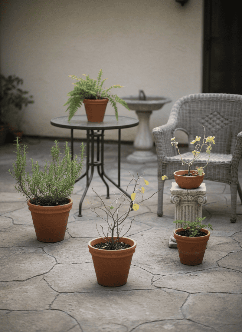 Single, Lonely Potted Plants Without Grouping