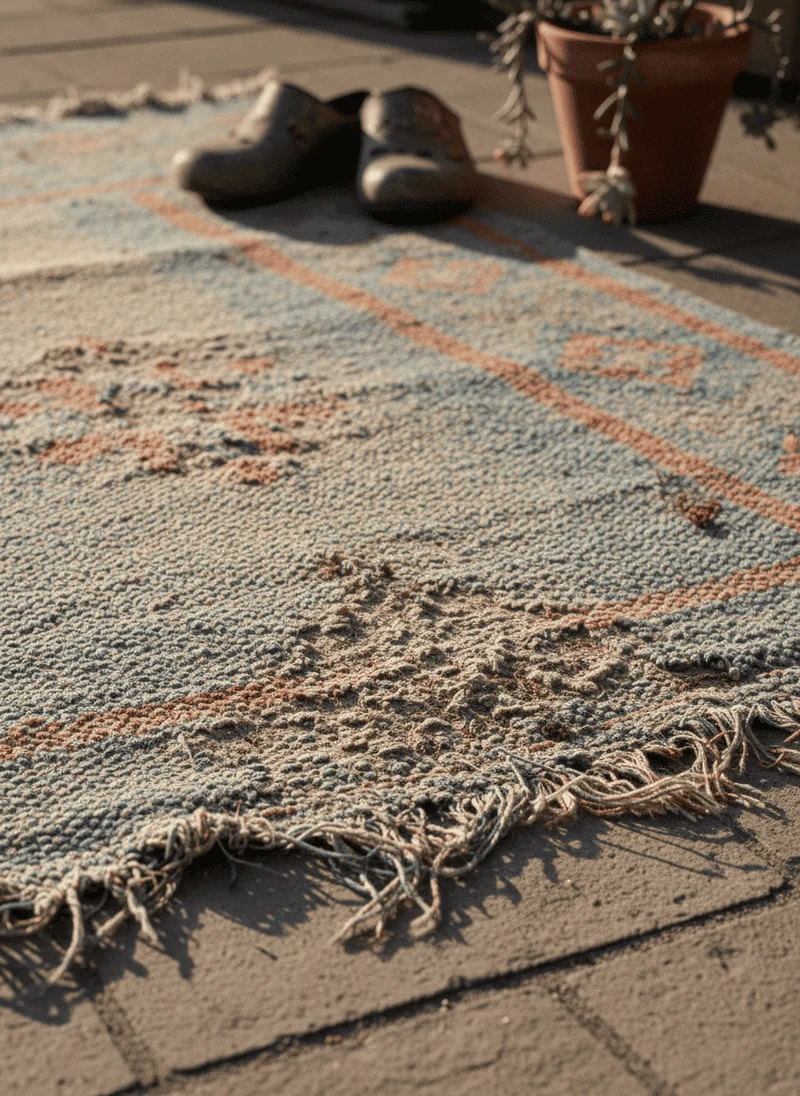 Worn-Out, Frayed Outdoor Rug