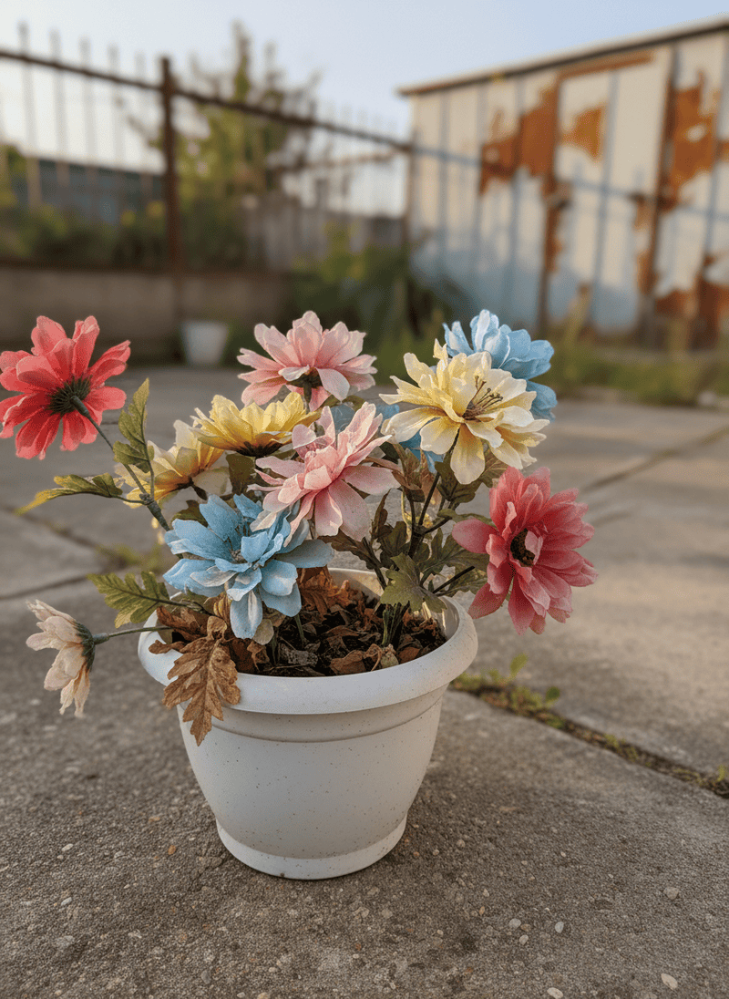 Faded Plastic Artificial Flowers