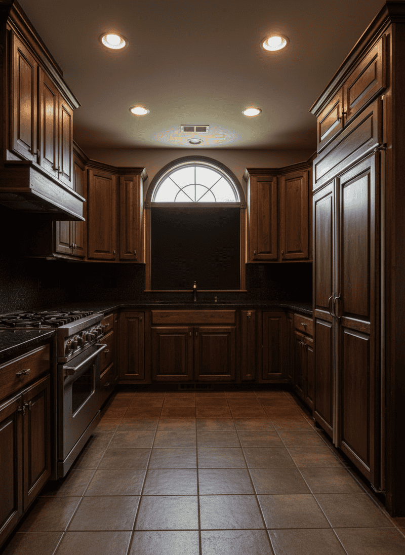 Heavy, Dark Cabinetry