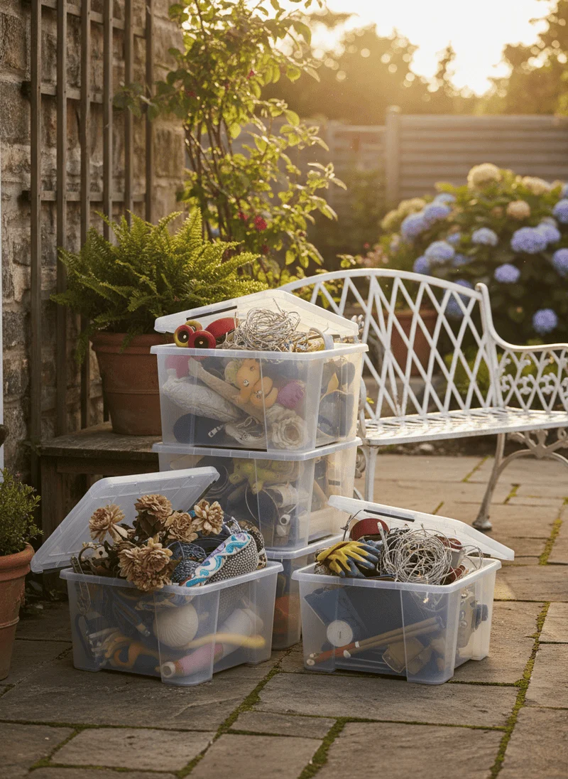 Cluttered Storage Boxes Visible