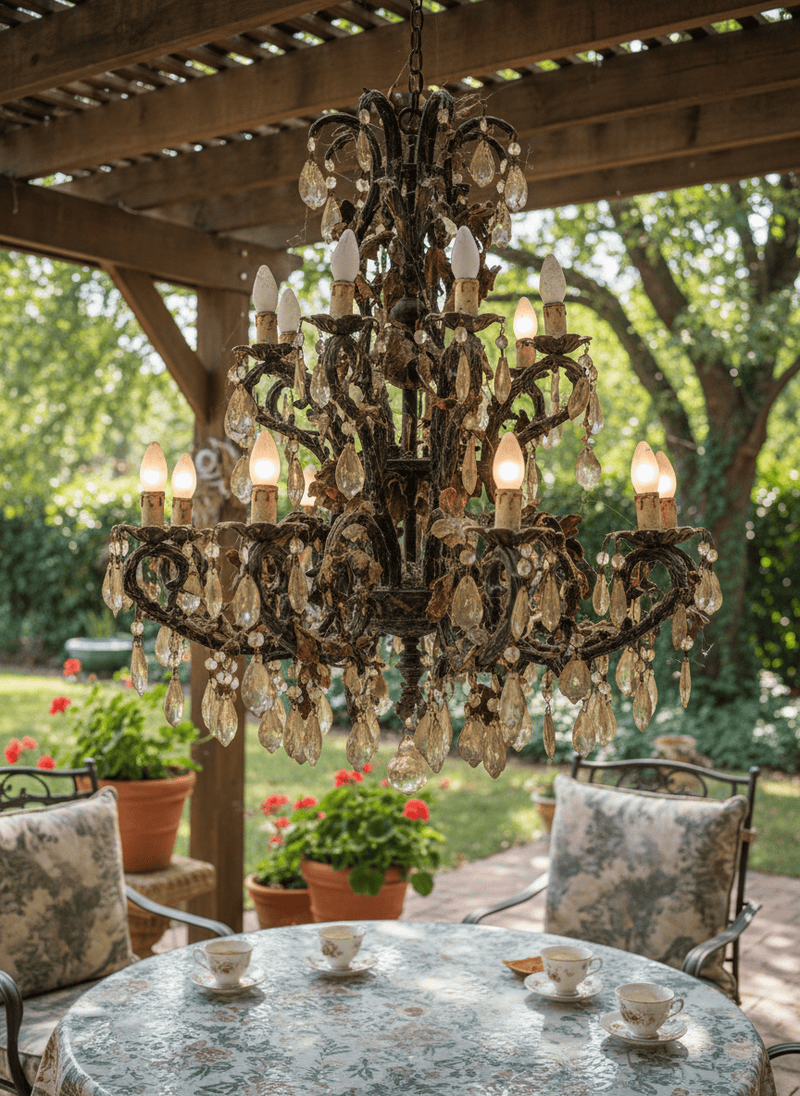 Dusty, Overly Elaborate Outdoor Chandeliers
