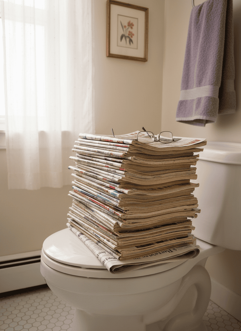 Piles of Magazines or Newspapers on the Toilet Tank
