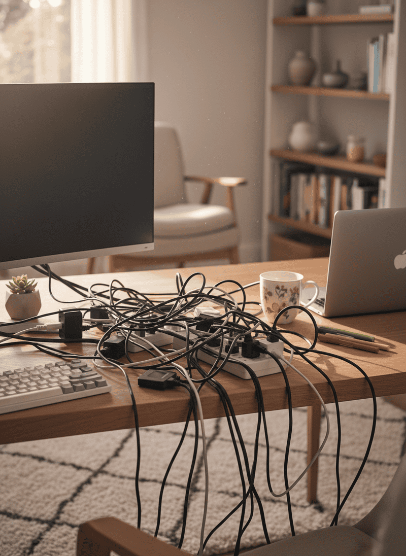 Visible Cable Clutter and Tangled Wires