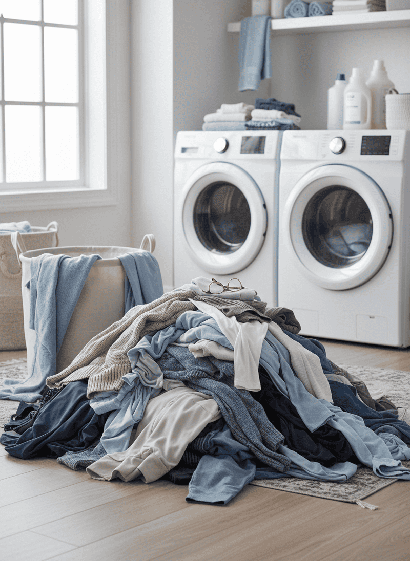 Visible Piles of Unsorted Laundry