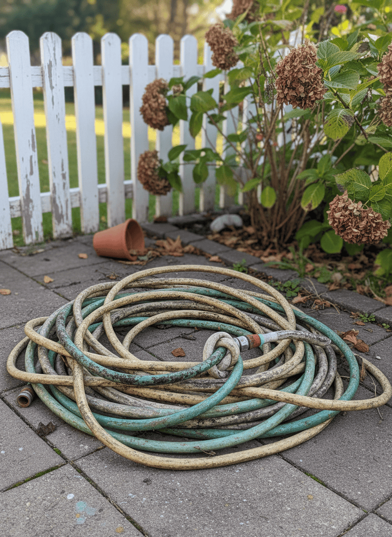Discolored, Tangled Garden Hoses
