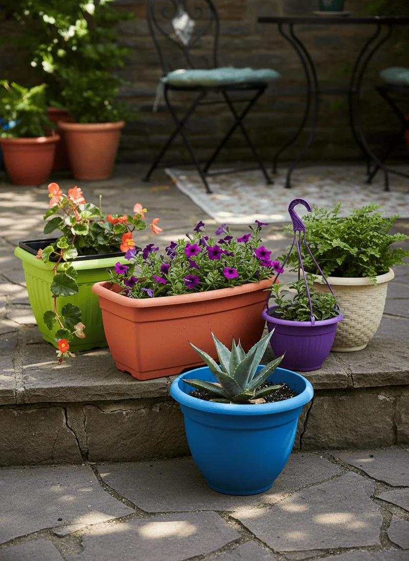 Mismatched Plastic Planters