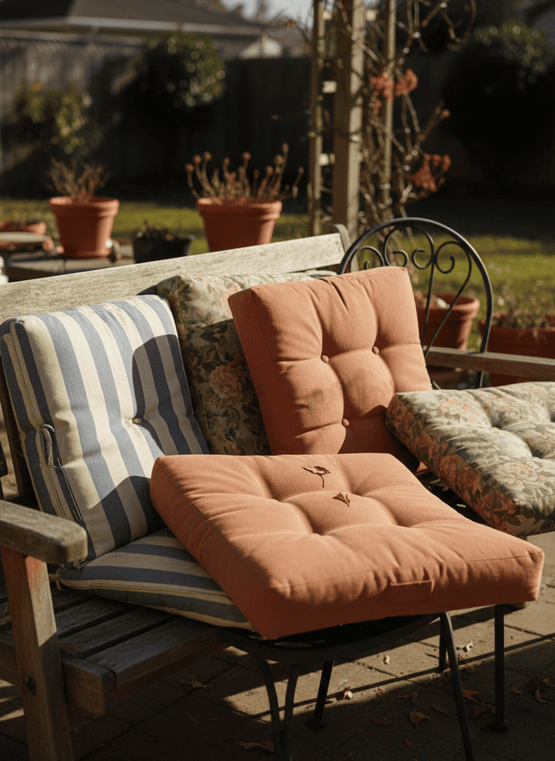 Mismatched, Worn-Out Outdoor Cushions