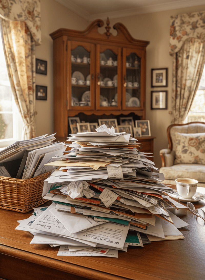 Piles of Unsorted Mail and Paperwork