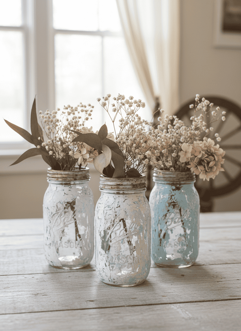 Overly Distressed Mason Jars as Vases