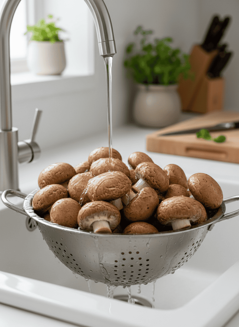 Washing Mushrooms with Water