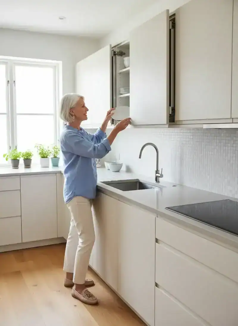Adjustable or Lowered Kitchen Cabinets