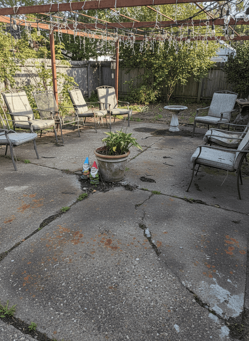 Cracked and Stained Concrete Patios