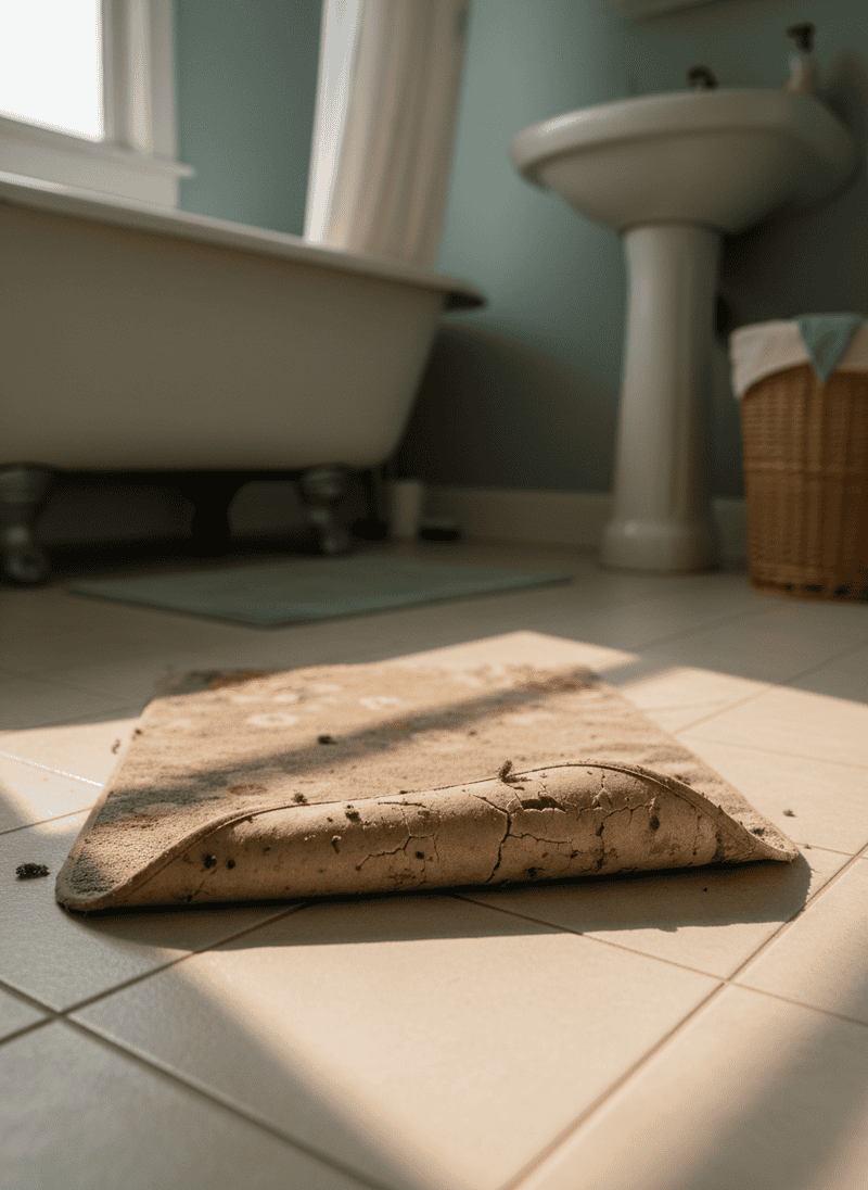 Worn, Rubber-Backed Bath Mats