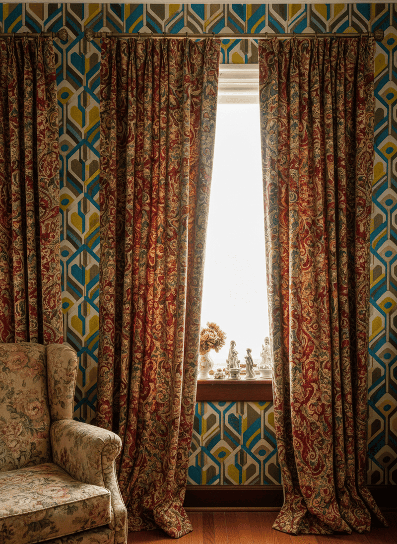 Patterned Curtains with Busy Wallpaper