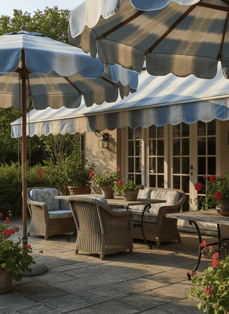 Sun-Bleached Fabric Awnings or Umbrellas